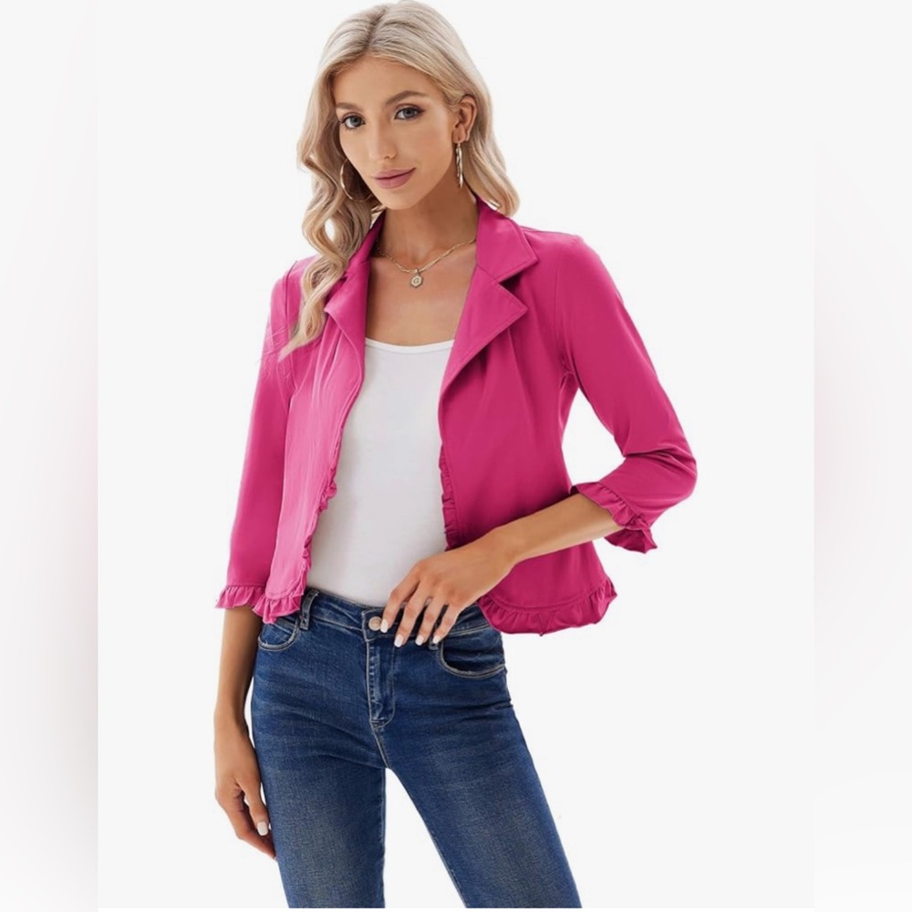 Grace Karin NWT Soft Ruffle Pink Blazer Size Small